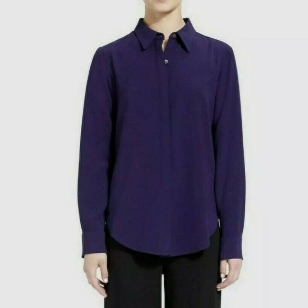 NWT Theory Navy Sunaya HP Urban Crepe Blouse